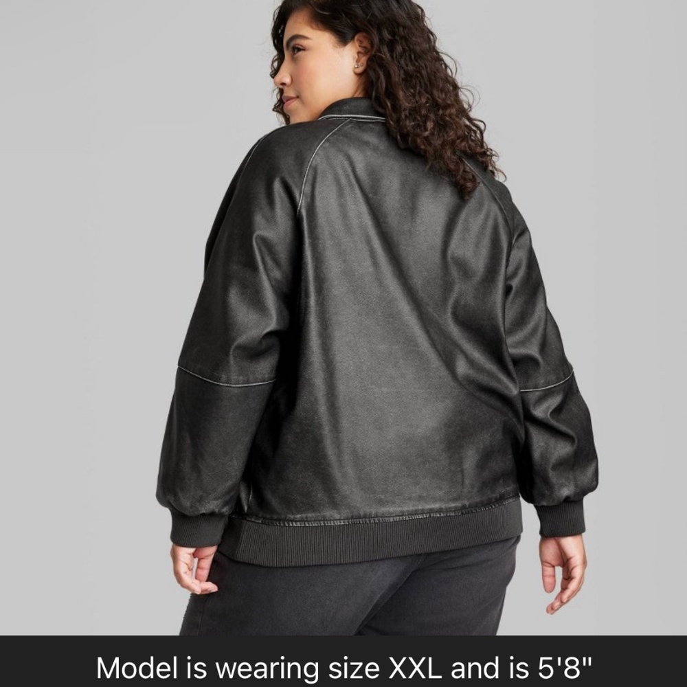 Wild Fable's Women's Distressed Faux Leather Bomber Jacket - Picture 16 of 16